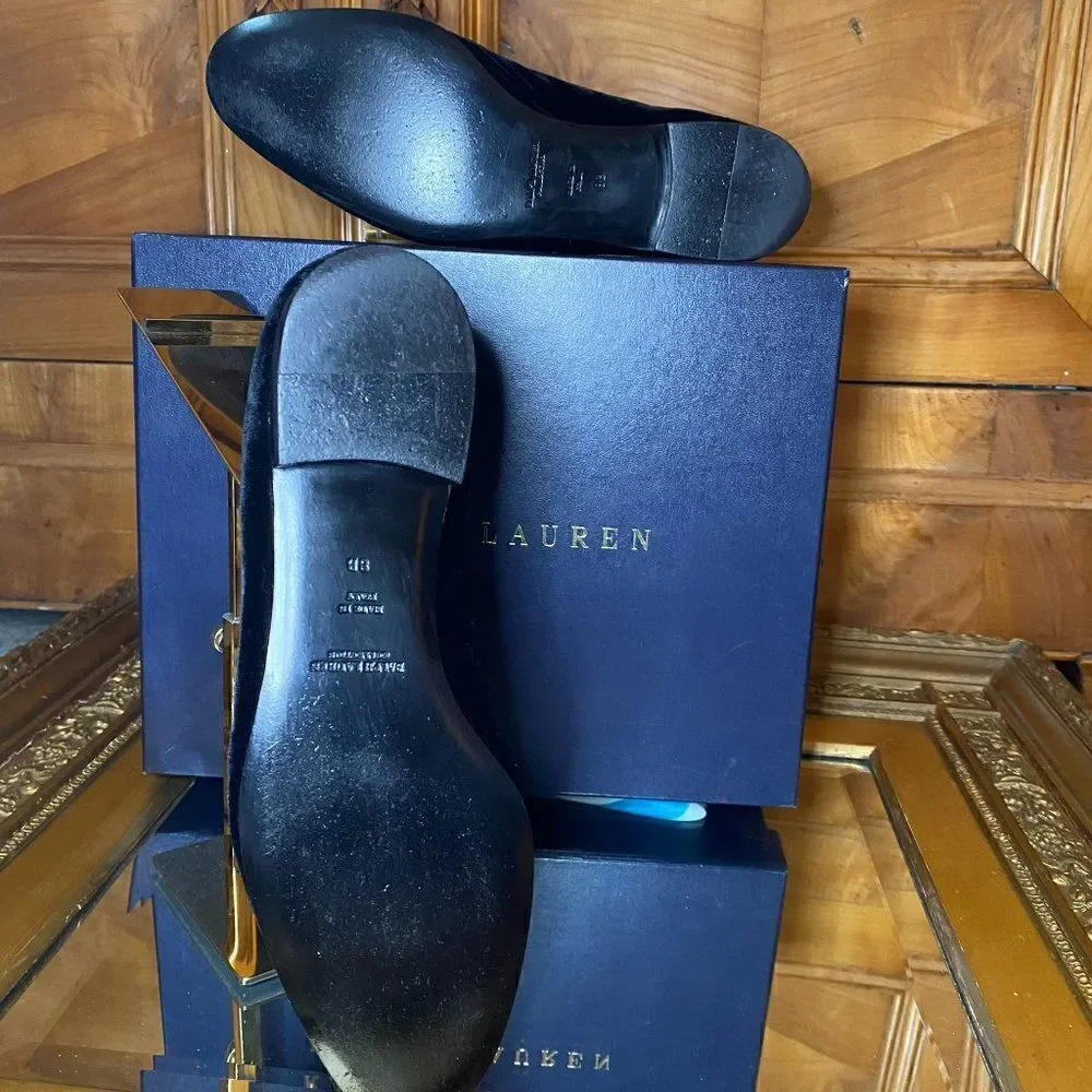 Ralph Lauren Collection Black Velvet Gold Bullion Embroidered Snake Slipper